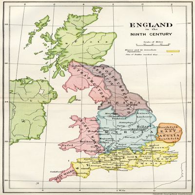 Posterazzi Map Of England In The Ninth Century From A Short History Of The English People By John Richard Green Published Poster Print by by Macmillan And Co 1911, (24 x 34)