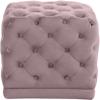Meridian Furniture Stella Collection Modern | Contemporary Velvet Upholstered Ottoman / Stool with Deep Button Tufting and Solid Wood Frame, Pink, 18" W x 18" D x 17" H view 1