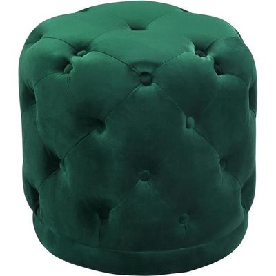Meridian Furniture Harper Collection Modern | Contemporary Velvet Upholstered Ottoman / Stool with Deep Button Tufting, Solid Wood Frame, Green, 18" W x 18" D x 17" H