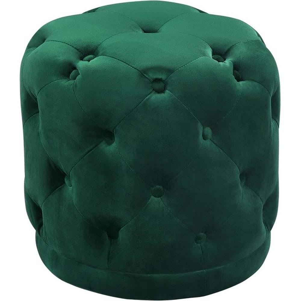 Meridian Furniture Harper Collection Modern | Contemporary Velvet Upholstered Ottoman / Stool with Deep Button Tufting, Solid Wood Frame, Green, 18" W x 18" D x 17" H