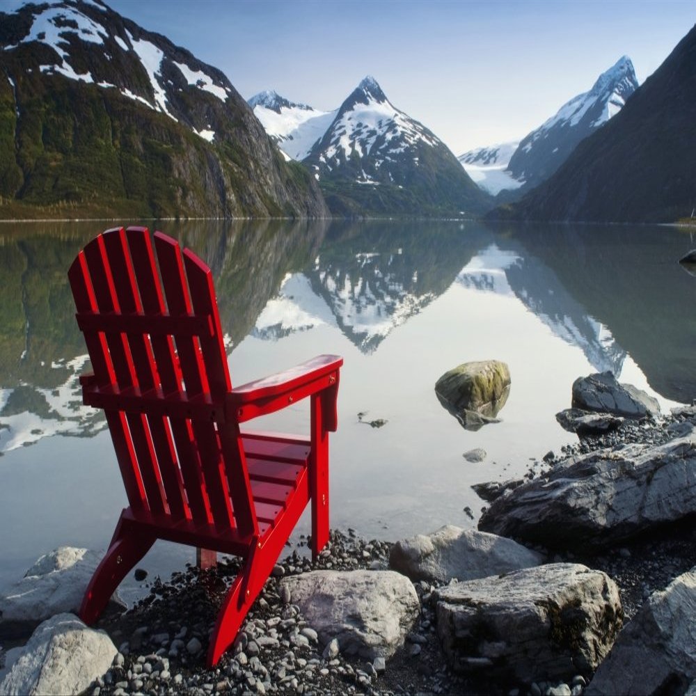 Posterazzi Red Adirondack Chair At Portage Lake With Chugach Mountains In The Background Southcentral Alaska Poster Print, (19 x 12)