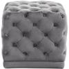 Meridian Furniture Stella Collection Modern | Contemporary Velvet Upholstered Ottoman / Stool with Deep Button Tufting and Solid Wood Frame, Grey, 18" W x 18" D x 17" H view 1