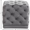 Meridian Furniture Stella Collection Modern | Contemporary Velvet Upholstered Ottoman / Stool with Deep Button Tufting and Solid Wood Frame, Grey, 18" W x 18" D x 17" H view 3
