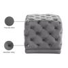 Meridian Furniture Stella Collection Modern | Contemporary Velvet Upholstered Ottoman / Stool with Deep Button Tufting and Solid Wood Frame, Grey, 18" W x 18" D x 17" H view 4