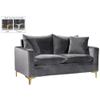 Meridian Furniture Naomi Collection Modern | Contemporary Grey Velvet Upholstered Loveseat with Stainless Steel Base in a Rich Gold or Chrome Finish, 633Grey-L view 1