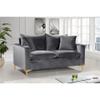 Meridian Furniture Naomi Collection Modern | Contemporary Grey Velvet Upholstered Loveseat with Stainless Steel Base in a Rich Gold or Chrome Finish, 633Grey-L view 2