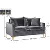 Meridian Furniture Naomi Collection Modern | Contemporary Grey Velvet Upholstered Loveseat with Stainless Steel Base in a Rich Gold or Chrome Finish, 633Grey-L view 3