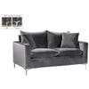 Meridian Furniture Naomi Collection Modern | Contemporary Grey Velvet Upholstered Loveseat with Stainless Steel Base in a Rich Gold or Chrome Finish, 633Grey-L view 4