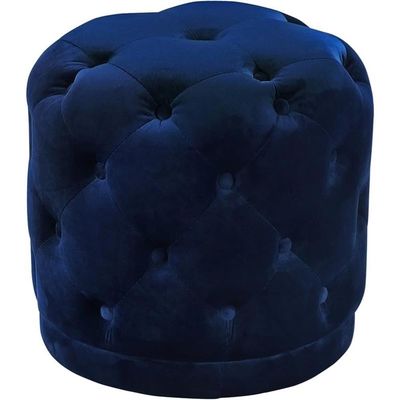 Meridian Furniture Harper Collection Modern | Contemporary Velvet Upholstered Ottoman / Stool with Deep Button Tufting, Solid Wood Frame, Navy, 18" W x 18" D x 17" H