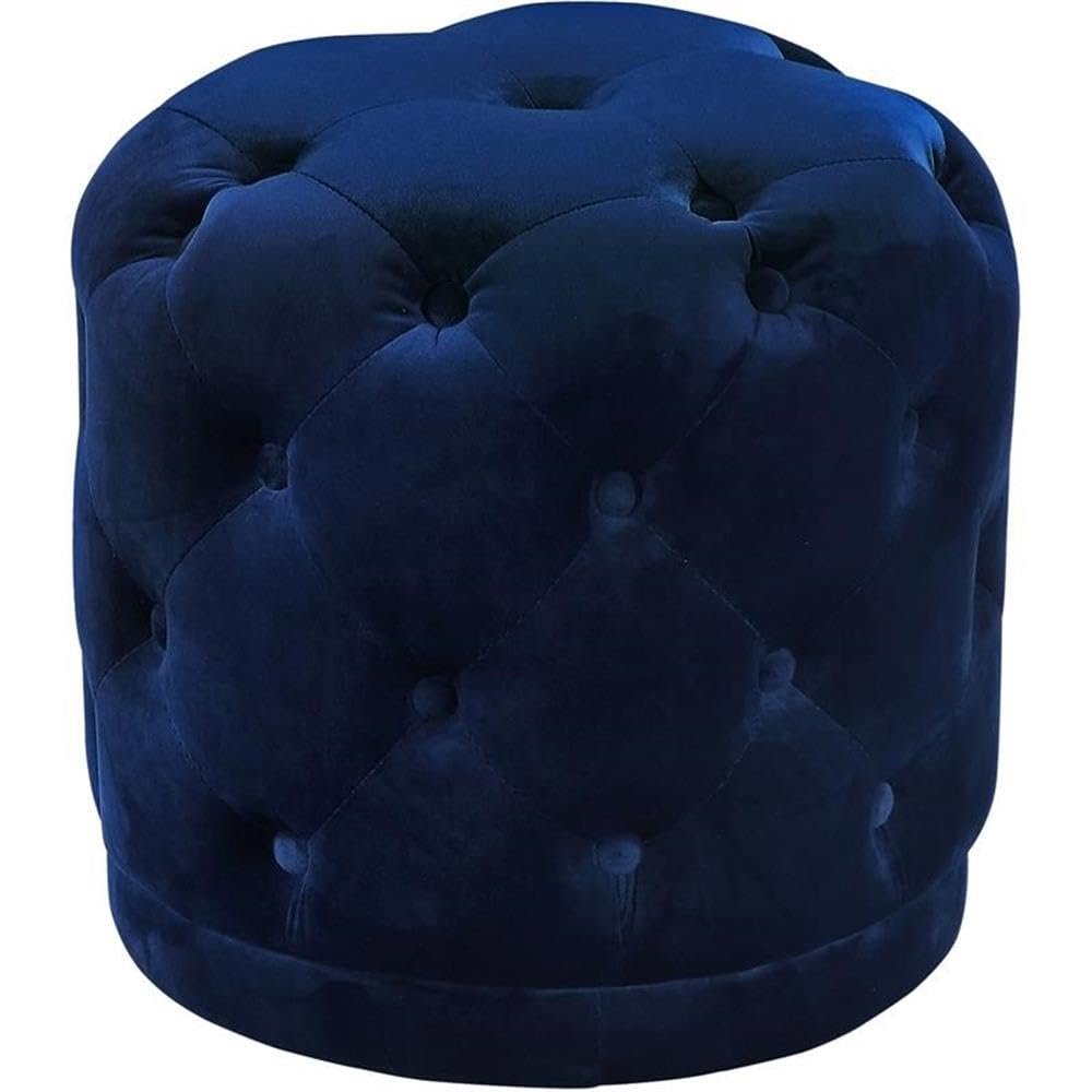 Meridian Furniture Harper Collection Modern | Contemporary Velvet Upholstered Ottoman / Stool with Deep Button Tufting, Solid Wood Frame, Navy, 18" W x 18" D x 17" H