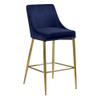 Meridian Furniture Karina Collection Modern | Contemporary Velvet Upholstered Counter Stool with Polished Gold Metal Legs and Foot Rest, Set of 2, Navy view 1