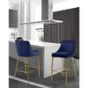 Meridian Furniture Karina Collection Modern | Contemporary Velvet Upholstered Counter Stool with Polished Gold Metal Legs and Foot Rest, Set of 2, Navy view 2