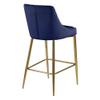 Meridian Furniture Karina Collection Modern | Contemporary Velvet Upholstered Counter Stool with Polished Gold Metal Legs and Foot Rest, Set of 2, Navy view 3