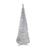 Pre-Lit Tinsel Pop-Up Artificial Christmas Tree - 6' - Silver - Clear Lights view 1