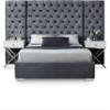 Meridian Furniture Grande Collection Modern | Contemporary Velvet Upholstered Bed with Luxurious Deep Button Tufting and Stainless Steel Legs in Polished Chrome Finish, Grey, King view 1