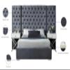 Meridian Furniture Grande Collection Modern | Contemporary Velvet Upholstered Bed with Luxurious Deep Button Tufting and Stainless Steel Legs in Polished Chrome Finish, Grey, King view 4
