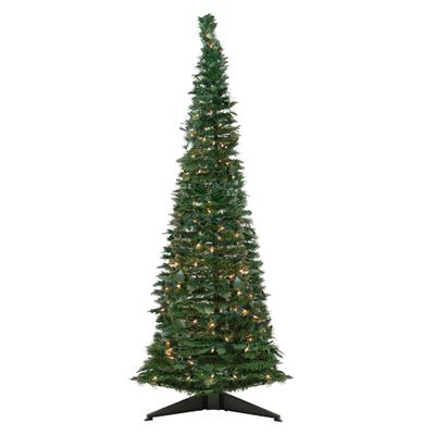 Pre-Lit Holly Leaf Pop-Up Artificial Christmas Tree - 6' - Green - Clear Lights