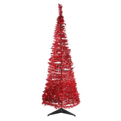 Northlight Pre-Lit Red Tinsel Pop-Up Artificial Christmas Tree - 6' - Clear Lights