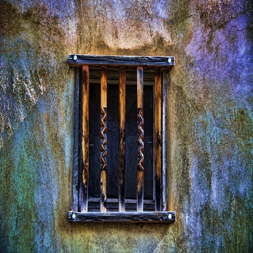Posterazzi Time Fades Away New Mexico Rustic Colorful Details In Barred Window And Adobe Wall. Poster Print, (34 x 22)