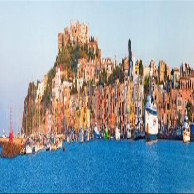 Posterazzi City at waterfront Marina Grande Procida Bay of Naples Campania Italy Poster Print, (44 x 7)