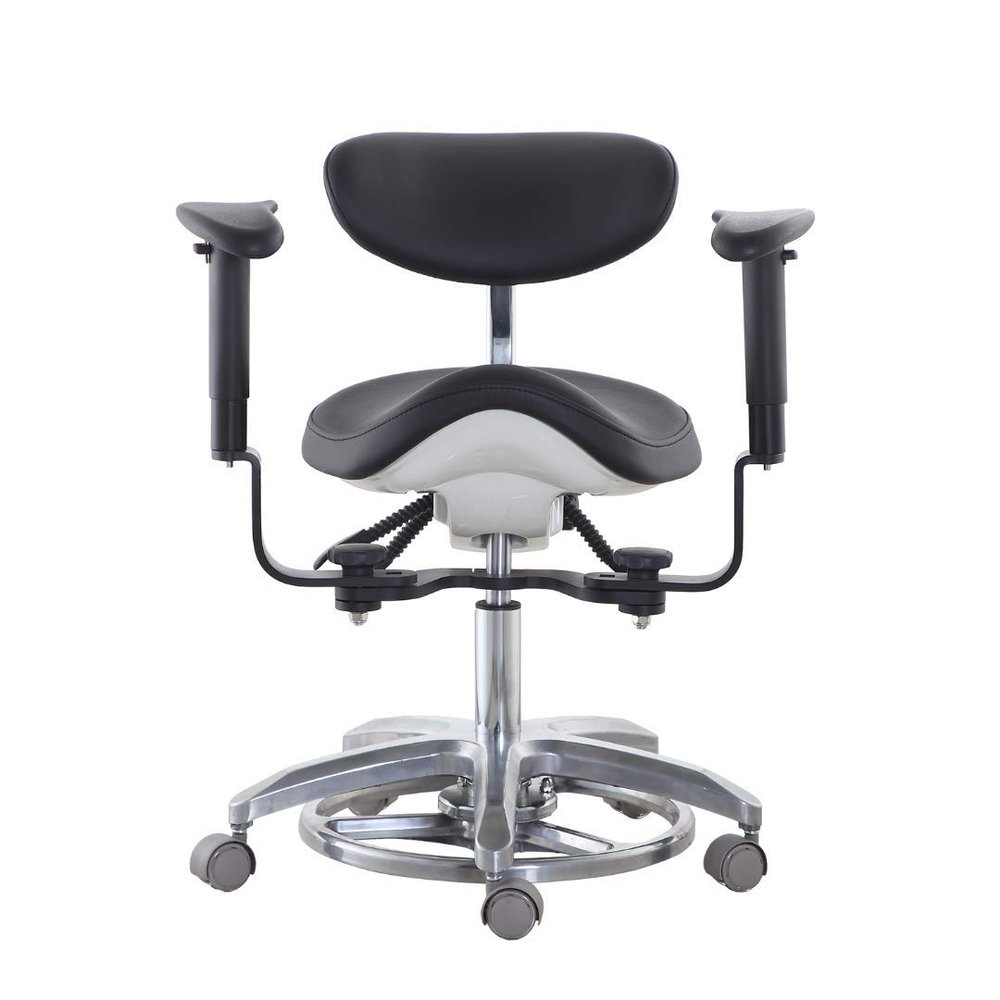 Global-Dental Mobile Chair Doctor's Stool Multi-Function Foot Controlled Microsope Dynamic Chair for Office Black Color PU