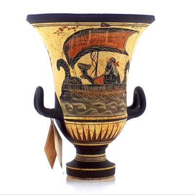 Ancient Greek Vase Krater Pottery Goddess Aphrodite & God Dionysus 6.9'' Black, Red