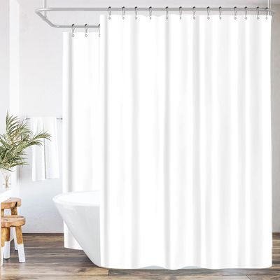 Riyidecor Clawfoot Tub Shower Curtain Liner Bathtub Wrap Around 180 x 70 Inch White Polyester Fabric All Around Circular Oval Circle Freestanding Round Surround Vintage Extra Wide Heavy Duty