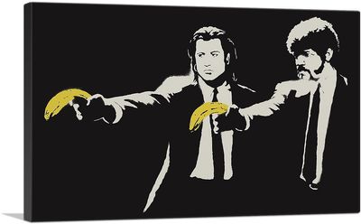 ARTCANVAS Pulp Fiction Bananas Canvas Art Print Stretched Framed Painting Picture Poster Giclee Wall Decor by Banksy - 40" x 26" (0.75" Deep)