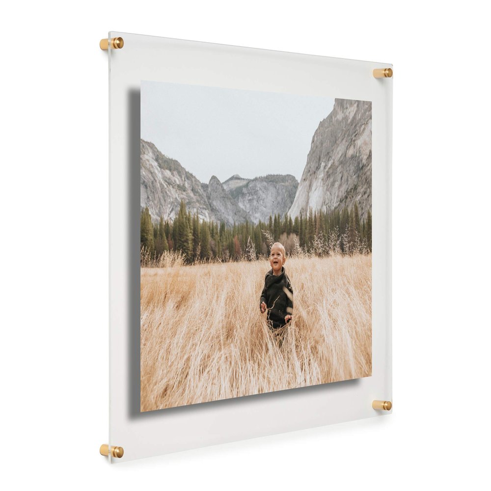 COOL MODERN FRAMES 16x20" Clear Double Panel Floating Acrylic Picture Frame Display with Gold Hardware for Displaying Art and Photos on Wall