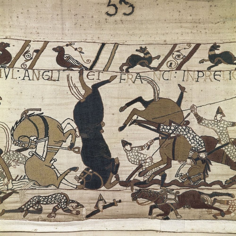 Bayeux Tapestry 1066-1077 Scene Of The Battle Of Hastings Detail Romanesque Art Decorative Arts Tapestry France Bayeux Archaeological Museum ? AisaEverett Collection (98689) Poster Print (24 x 18)