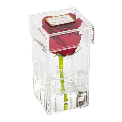Restaurantware Clear Tek 3.2 x 3.2 x 5.9 Inch Acrylic Flower Holder 1 Square Flower Box Water Holder - 1 Hole With Lid Clear Acrylic Flower Box Centerpiece For Party Use As Gift Box