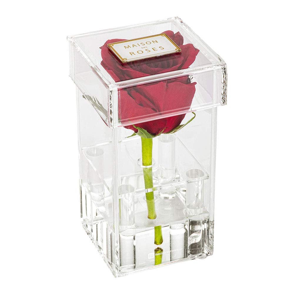 Restaurantware Clear Tek 3.2 x 3.2 x 5.9 Inch Acrylic Flower Holder 1 Square Flower Box Water Holder - 1 Hole With Lid Clear Acrylic Flower Box Centerpiece For Party Use As Gift Box