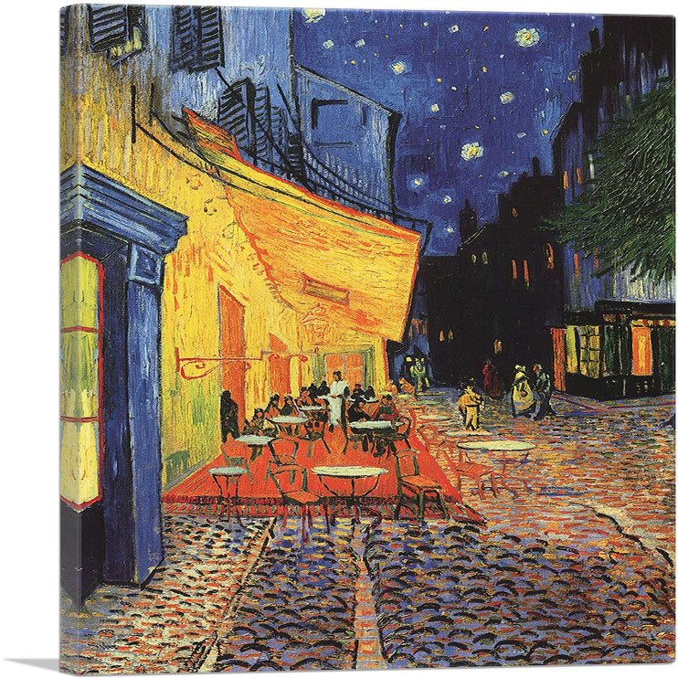 ARTCANVAS Cafe Terrace at Night 1888 Canvas Art Print Stretched Framed Painting Picture Poster Giclee Wall Decor by Vincent Van Gogh - 40" x 26" (0.75" Deep)