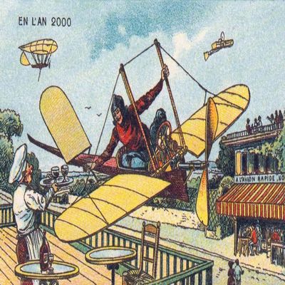 Posterazzi Fly-Thru Cafe 1900s French Postcard Poster Print by Science Source, (24 x 18), Varies