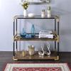 Acme Heleris Glass Top Console Table with Wooden Shelf in Black and Gold view 2