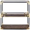 Acme Heleris Glass Top Console Table with Wooden Shelf in Black and Gold view 4