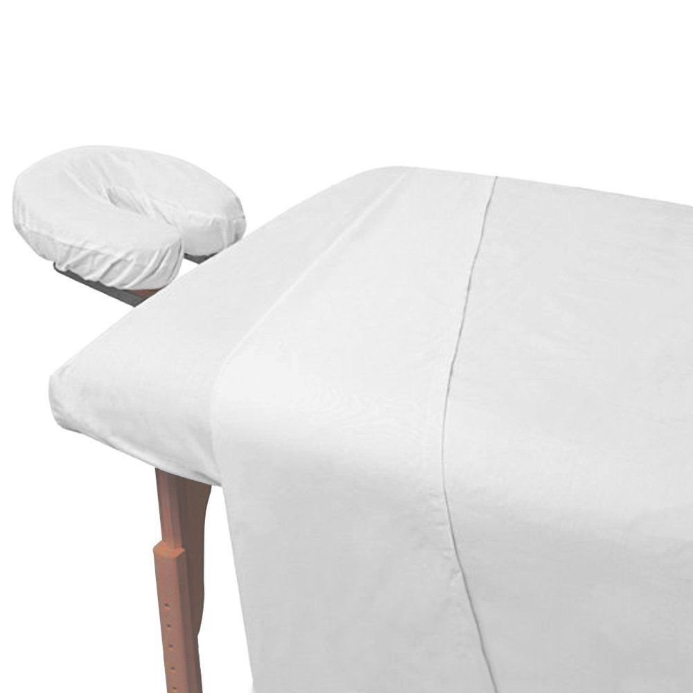 Atlas 2-Pieces Economy Massage Table Flat Draw Sheets, Large White Linen, 130 Thread Count 66x104"