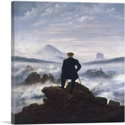 ARTCANVAS The Wanderer Above the Sea of Fog 1818 Canvas Art Print Stretched Framed Painting Picture Poster Giclee Wall Decor by Caspar David Friedrich - 40" x 26" (0.75" Deep)