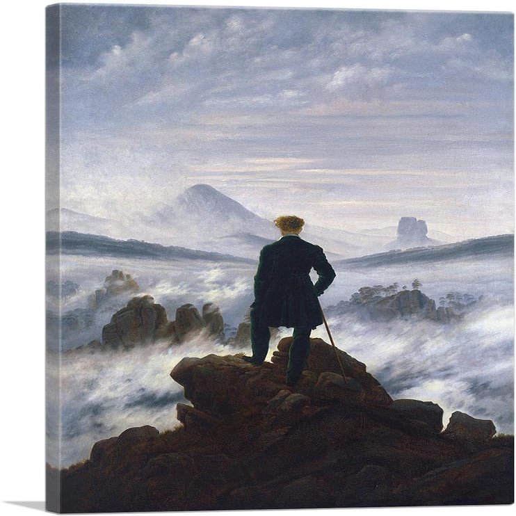 ARTCANVAS The Wanderer Above the Sea of Fog 1818 Canvas Art Print Stretched Framed Painting Picture Poster Giclee Wall Decor by Caspar David Friedrich - 40" x 26" (0.75" Deep)
