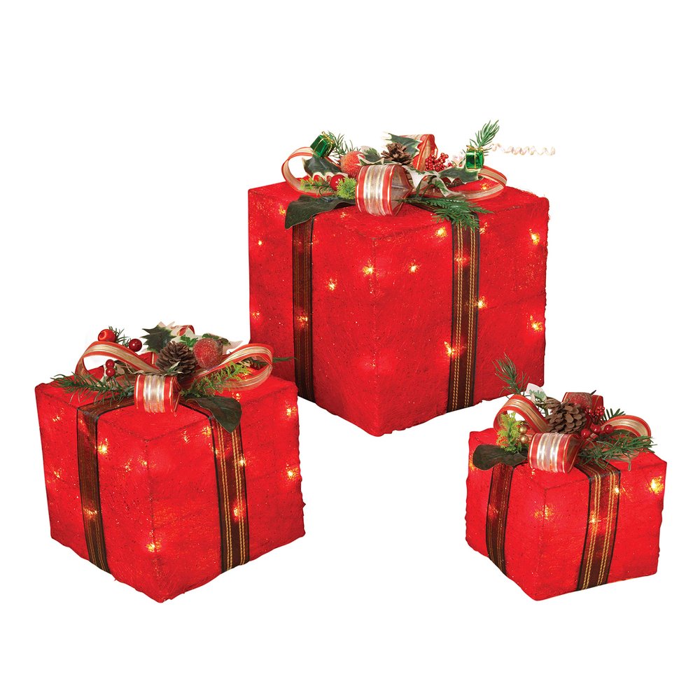 GIL S/3 Electric Holiday Sisal Gif Christmas 10InL x 10InW x 9InH Red