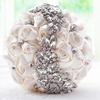 Abbie Home Quinceanera Silver Brooch Bouquet - Bride Wedding Bouquets Bridesmaids Satin Rose Flower with Sparkle Rhinestone Crystal Decoration (Creamy) view 1