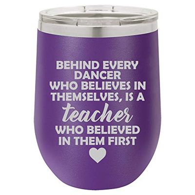 12 oz Double Wall Vacuum Insulated Stainless Steel Stemless Wine Tumbler Glass Coffee Travel Mug With Lid Dance Teach Inspire Dance Teacher (Black)