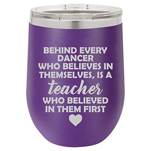 12 oz Double Wall Vacuum Insulated Stainless Steel Stemless Wine Tumbler Glass Coffee Travel Mug With Lid Dance Teach Inspire Dance Teacher (Black)