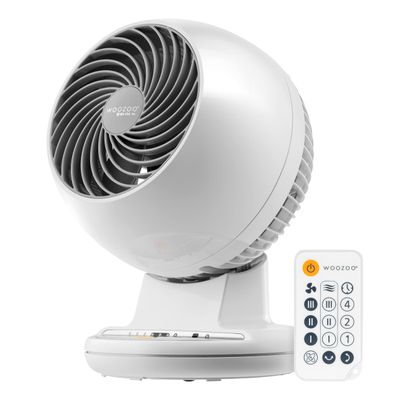 IRIS USA WOOZOO Desk Fan with Remote, Oscillating Table Air Circulator, 3 Speeds, 74ft Max Air Distance, Adjustable Tilt, Quiet Motor, Small Fan for Bedroom, Office, Dorm, White