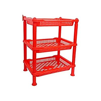Amazing Plastic Red Rack 3 Piece Foldable Multipurpose Storage Self with Layers/Storage Household Stand by Sejal Ayurveda