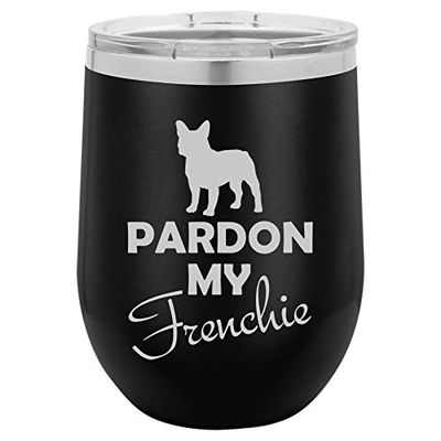 12 oz Double Wall Vacuum Insulated Stainless Steel Stemless Wine Tumbler Glass Coffee Travel Mug With Lid Proud Parent Frenchie French Bulldog (Purple)