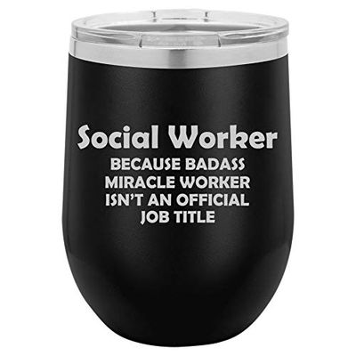 12 oz Double Wall Vacuum Insulated Stainless Steel Stemless Wine Tumbler Glass Coffee Travel Mug With Lid Social Worker Recovery (Teal)
