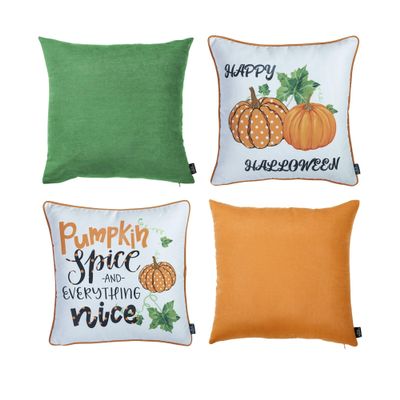 Apolena Fall Season Thanksgiving Halloween Decorative Throw Pillow Case, 18x18, Set of 04, Pumpkin Spice