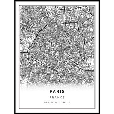 Squareious Paris City Map Print | 20 x 30 inches Black Matte Artwork
