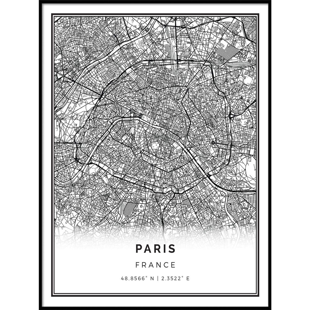 Squareious Paris City Map Print | 20 x 30 inches Black Matte Artwork